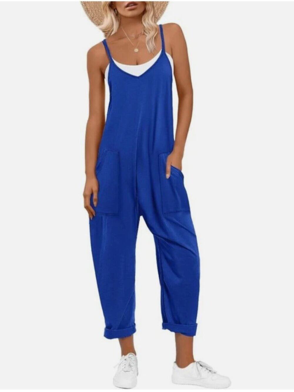 ANRABESS Royal Blue Romper Casual Strappy Overalls Size Large NWT